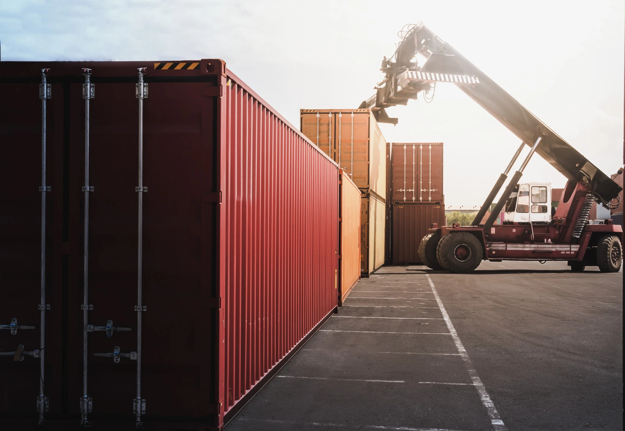 storage container yard with container lifter machine